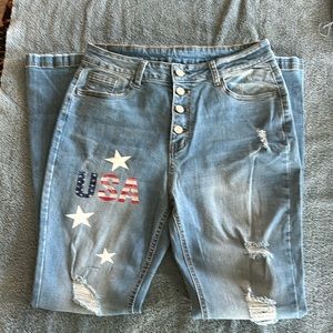 NWOT distressed button fly jeans Patriotic USA Fourth of July Jeans